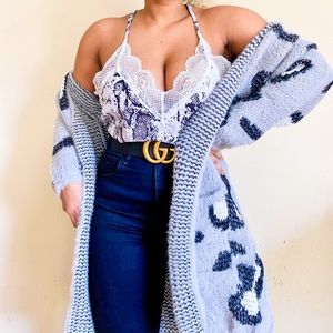 Fuzzy Leopard Animal Print Long Sleeve Cardigan